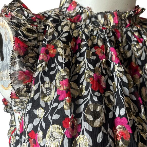 Kate Spade Floral Park Clip Dot Top Medium Metallic Ruffle Silk Romantic Red New - Picture 3 of 7